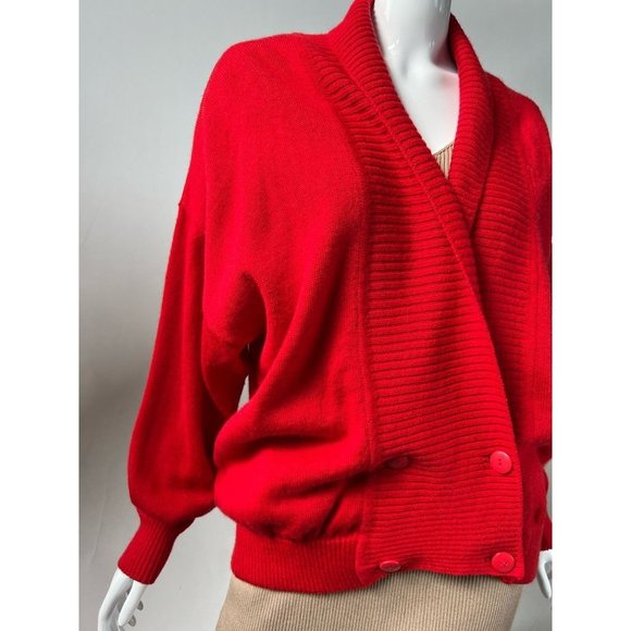 Vintage Laura Lorani Womens Cardigan Sweater Red Wool Surplice Long Sleeve EU 42 - Picture 10 of 12